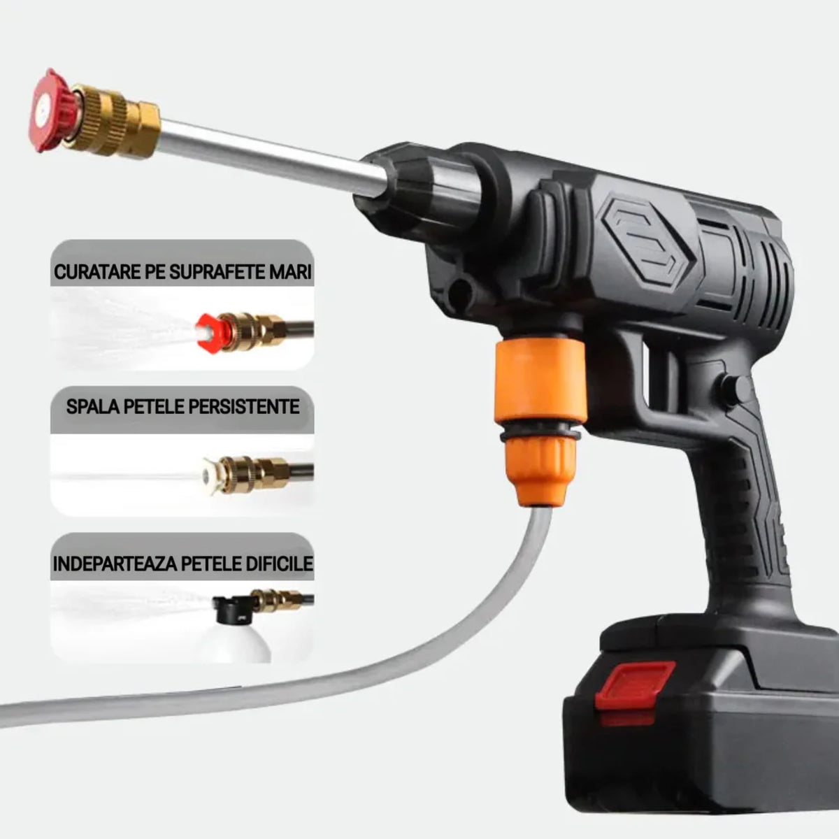 Aparat de spalat cu presiune, 25 bari, acumulator 24V, portabil, duze multifunctionale, rezervor solutie inclus