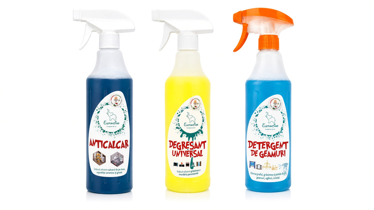 Pachet Promo Anticalcar Degresant Detergent Geamuri Elefantino 750ml
