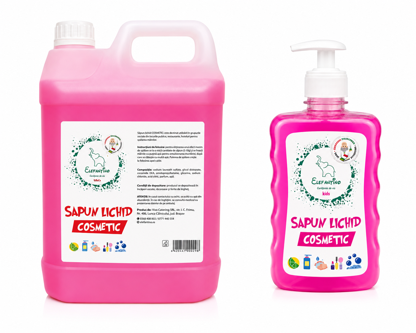 Pachet Promo Sapun Lichid Cosmetic Elefantino 5L si Sapun Lichid Pompita Elefantino 500ml